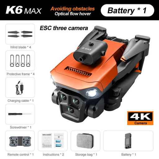 K6 Max Drone Three Camera 4K HD Four Way Obstacle Avoidance Optical Flow Positioning Hovering-RC Toys China-orange-1 battery-RC Toys China