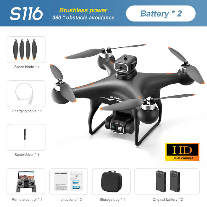 S116 Brushless Optical Flow Electric High Definition Dual Camera Aerial Photography Image Avoidance-RC Toys China-black-2 batteries-RC Toys China