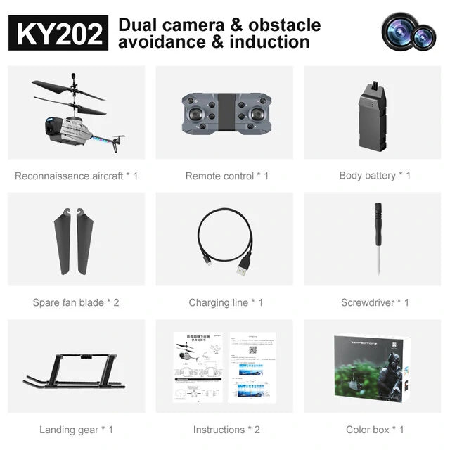 KY202 Black Bee 4CH 6-Axis 4K Dual Camera Air Gesture Obstacle Avoidance Intelligent Hover RC Helicopter RTF - Yellow No camera-rc helicopter-RC Toys China-Gray-4K Dual Camera-RC Toys China