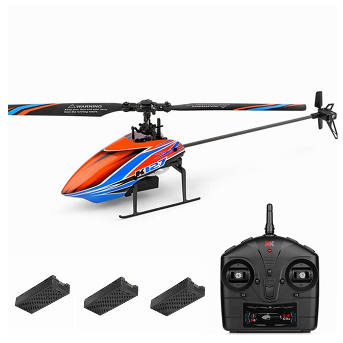 XK K127 4CH 6-Axis Gyro Altitude Hold Flybarless RC Helicopter RTF-RC Toys China-with 3 Batteries-RC Toys China