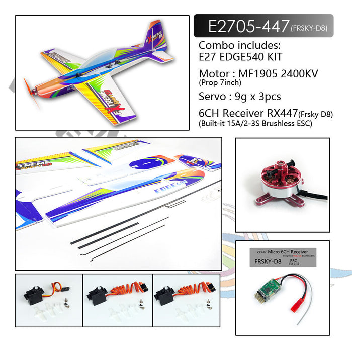 Dancing Wings Hobby E27 EDGE540 710mm Wingspan 3D PP RC Airplane Kit with Brushless S-FHSS/DSMX/2/Frsky D16/Frsky D8 Power Combo-RC Toys China-E2705-447-RC Toys China