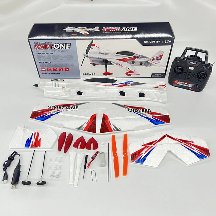 QIDI-550 SWIFT-ONE Sky Challenger 505mm Wingspan 2.4GHz 6CH 6-axis Gyro 3D/6G Switchable One Key Hanging 3D Stunts EPP RC Airplane Glider RTF Compatible S-BUS DSM Signal-RC Toys China-red-RC Toys China